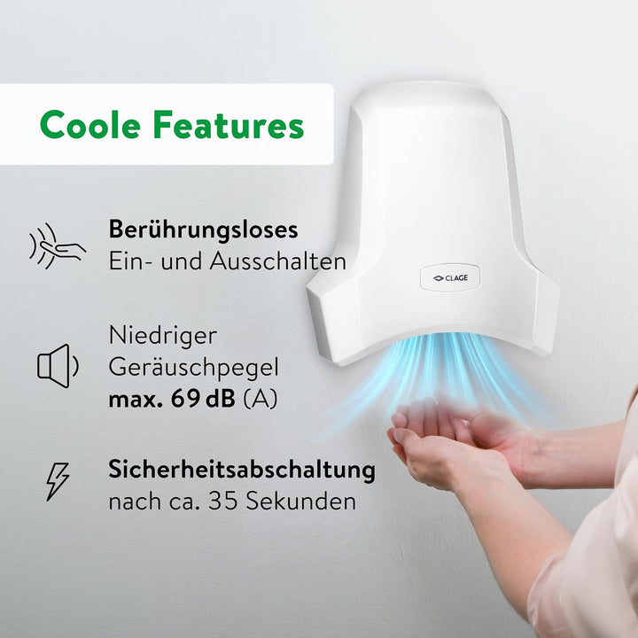 CLAGE WHT Warmlufthändetrockner – Hygienischer & energieeffizienter Händetrockner mit Warmluft – Lei