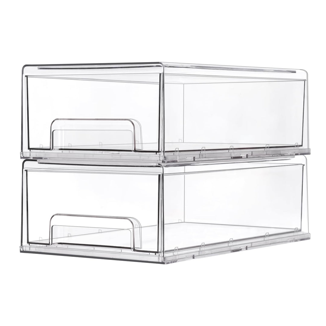 2pcs Stapelbarer Schminktisch Organizer, Grosser Schubladenbox aus Acryl, Kühlschrank-Aufbewahrungsb