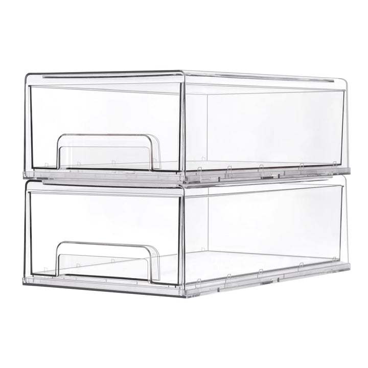 2pcs Stapelbarer Schminktisch Organizer, Grosser Schubladenbox aus Acryl, Kühlschrank-Aufbewahrungsb