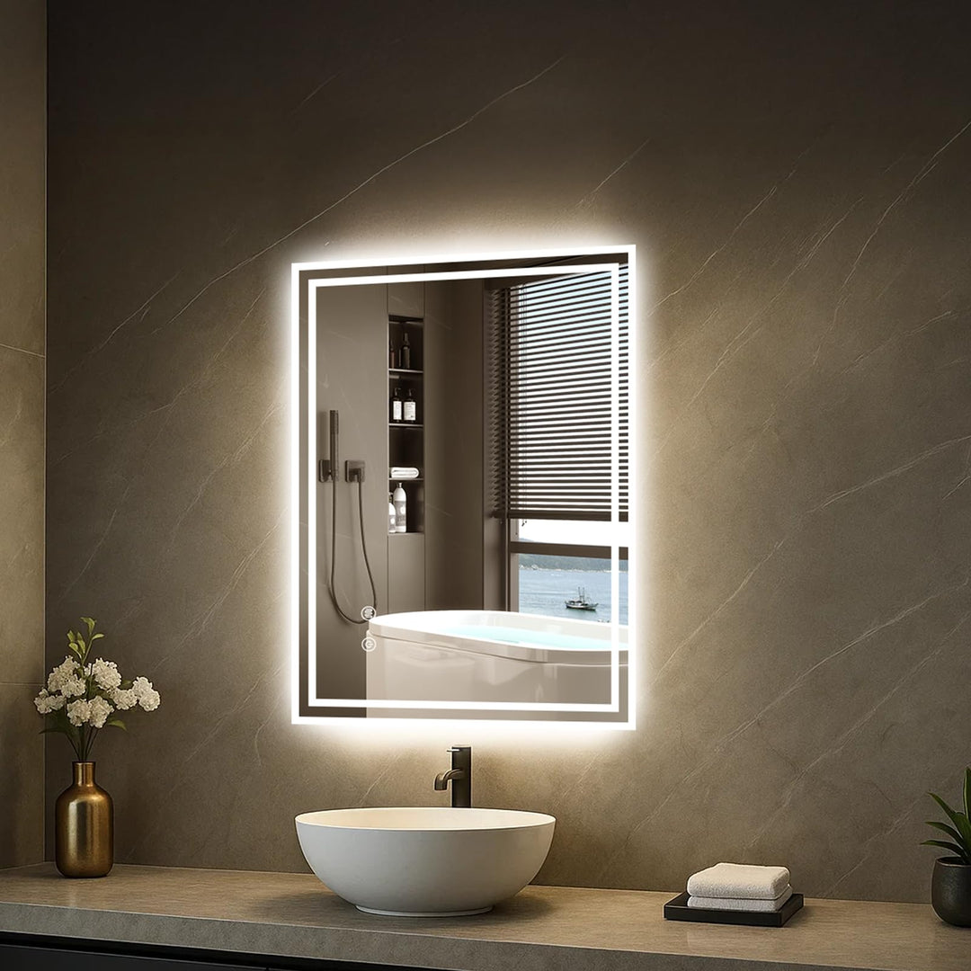 Trintion LED Badspiegel 90x70cm mit Beleuchtung, Touch-Schalter &amp; Beschlagfrei-Funktion, 3 Lichtfarb