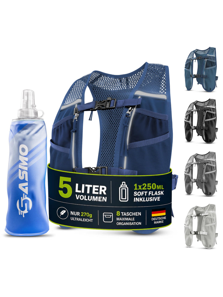 SASMO® Laufweste Damen & Herren 5L / 2L | Running Vest - Ultraleicht & atmungsaktiv| Laufrucksack Da