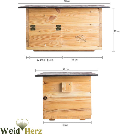 Woid Herz Premium Schildkrötenhaus (SH2) Lasiert aus 20mm starken Vollholz - Wetterfest mit Boden un