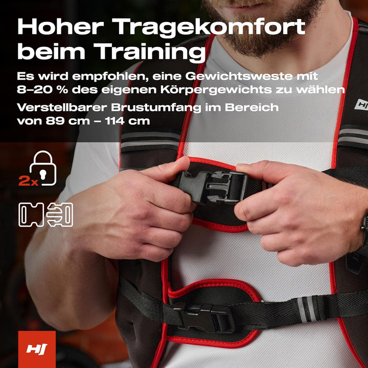 Hop-Sport Gewichtsweste 10 kg – Neopren mit Sandfüllung, reflektierende Streifen, doppelte Schnallen