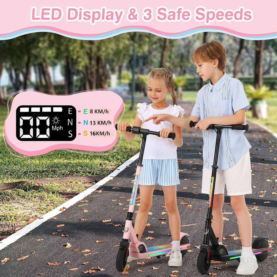 Caroma E Scooter Kinder von 8-12 Jahren,bis zu 16 km/h & 8 km,Elektroroller Kinder mit Bunte Leuchte