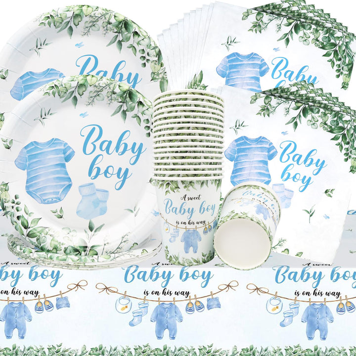 Doyomtoy Gender Reveal Partygeschirr,61Stück Babyparty Deko Junge Partygeschirr Set,Boy Baby Shower