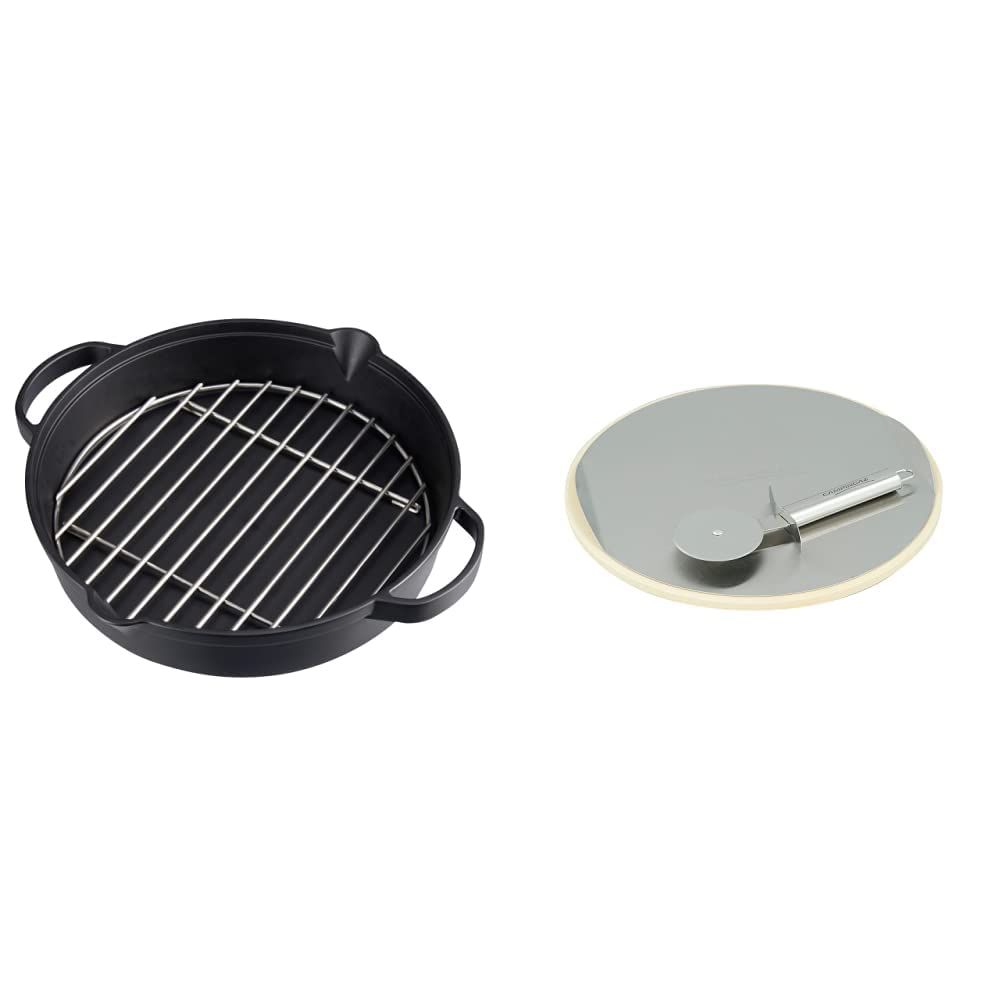Campingaz Bratpfanne aus Gusseisen mit Grillrost aus Edelstahl, Ø 31,6 cm &amp; Pizzastein für das Culin