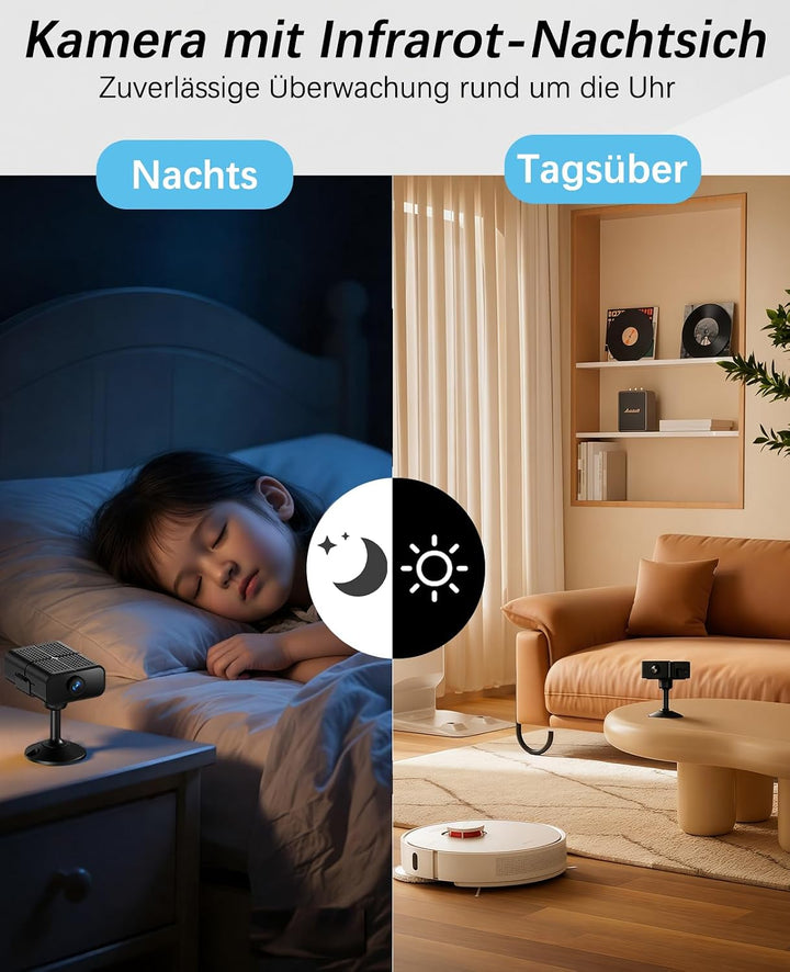 Mini Kamera, 4K Überwachungskamera Innen Live, WLAN 2,4/5G-Graphitschwarz, Graphitschwarz