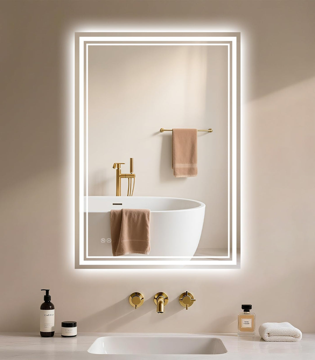 Badspiegel-mit-Beleuchtung 50x70cm - Badezimmerspiegel LED Badezimmer Spiegel mit Beleuchtung Beschl