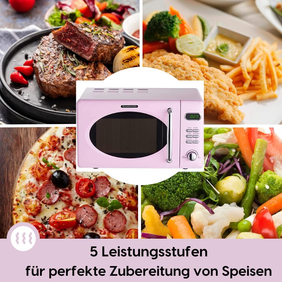Wolkenstein Retro Stand Mikrowelle WMW720 SC I 700W Mikrowellenleistung I 20L Garraum I5 Leistungsst