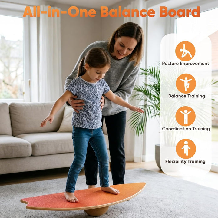Balance Board für Erwachsene - Gleichgewichtstraining & Core Training für Heimtraining, Holz Wobble