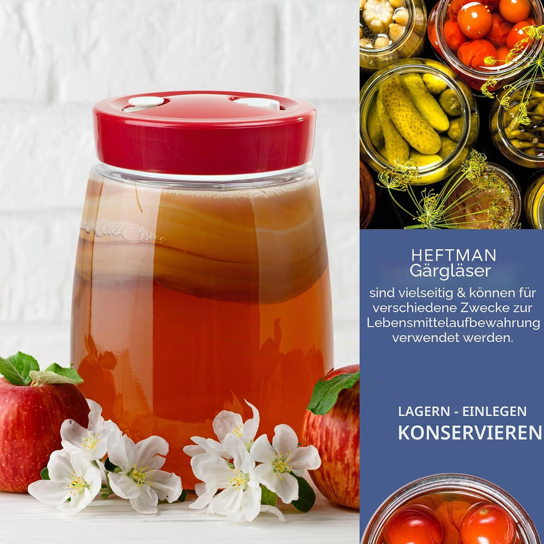 HEFTMAN Gärglas mit Entlüftungsventil mit 1-Wege-Entlüftung – 1,4 l Gärglas für Kefir, Kimchi, Sauer