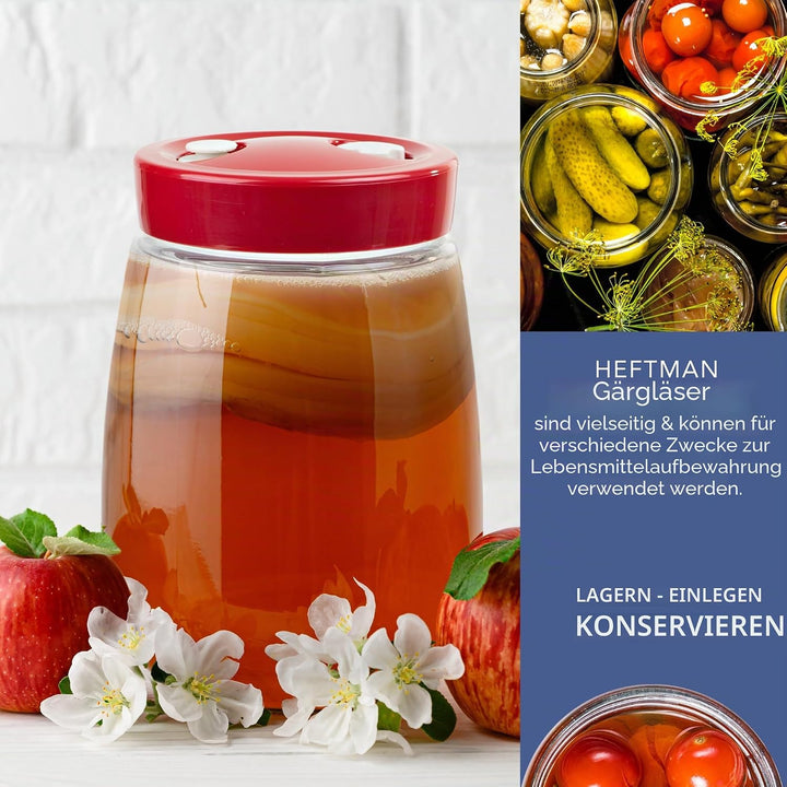 HEFTMAN Gärglas mit Entlüftungsventil mit 1-Wege-Entlüftung – 1,4 l Gärglas für Kefir, Kimchi, Sauer