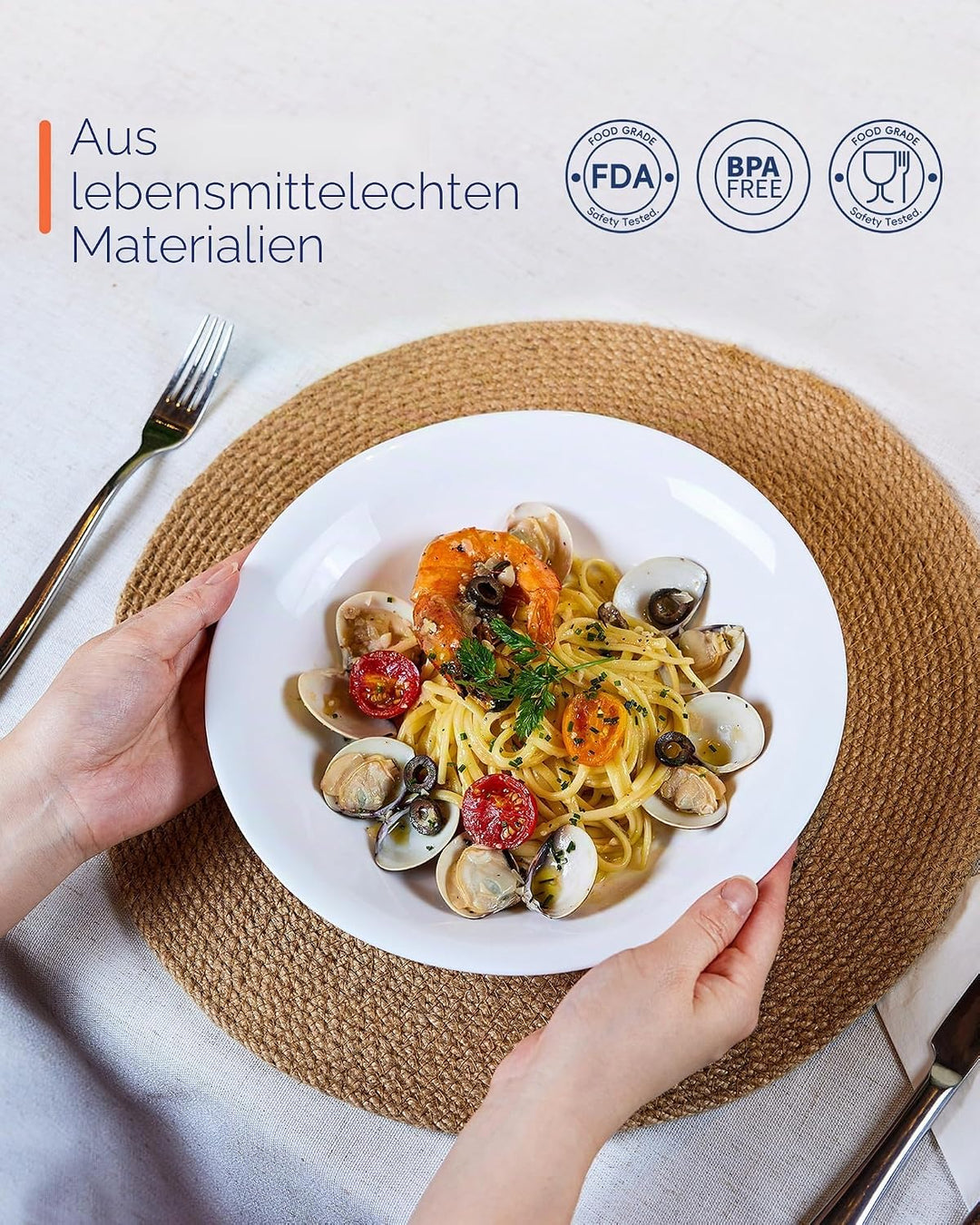 1 L Opalglas Nudelschalen-Set mit 6 Stück, Leichtgewichtige 24,13 cm Runde Grosse Flache Servierscha