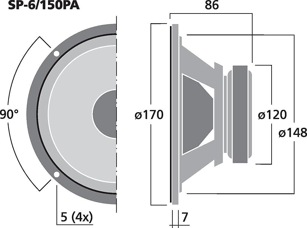 MONACOR SP-6/150PA PA-Mitteltöner, 100 Watt Nennbelastbarkeit und einer Impedanz von 8 Ohm, 6,5 Zoll