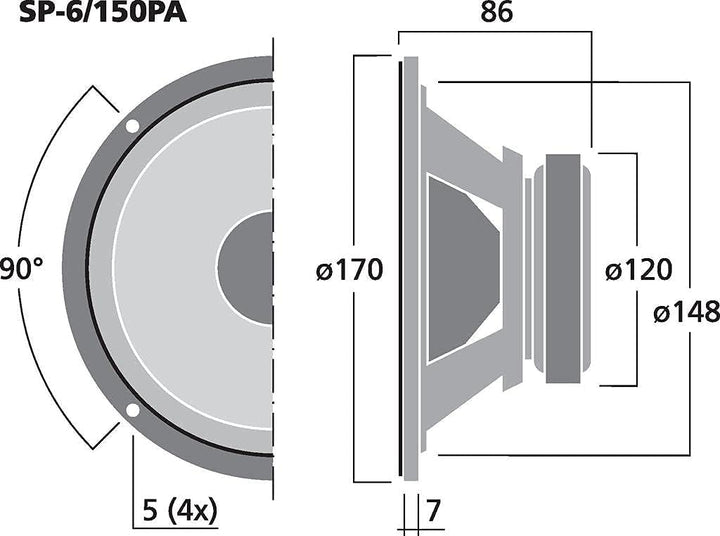 MONACOR SP-6/150PA PA-Mitteltöner, 100 Watt Nennbelastbarkeit und einer Impedanz von 8 Ohm, 6,5 Zoll