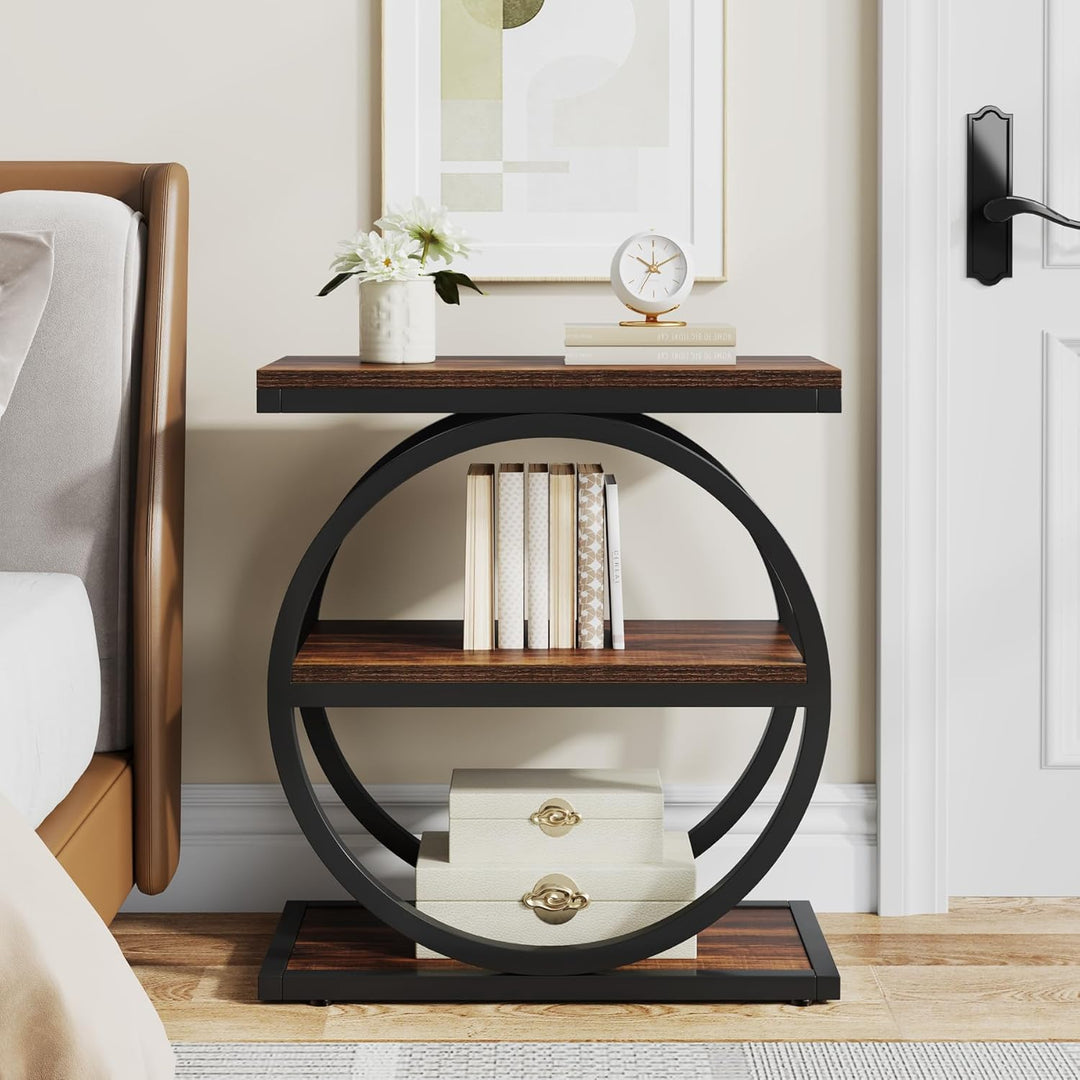 Tribesigns 3-Tier Beistelltisch Schmaler Holz, Couchtisch Sofatisch mit Schwarzem Metallrahmen, Indu