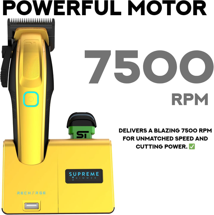 Supreme Trimmer Recharge Clipper - Professional Hair Clipper with 2 Removable Batteries, Brushless M