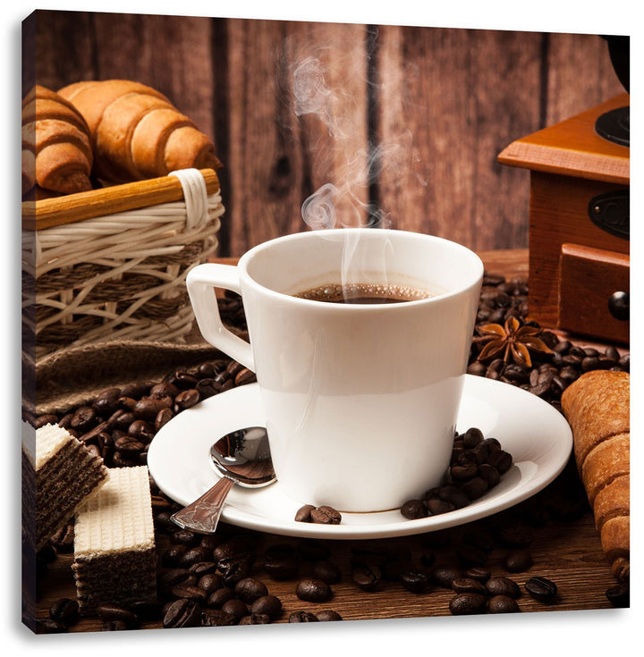heisser aufgebrühter Kaffee, Format: 70x70 auf Leinwand, XXL riesige Bilder fertig gerahmt mit Keilr