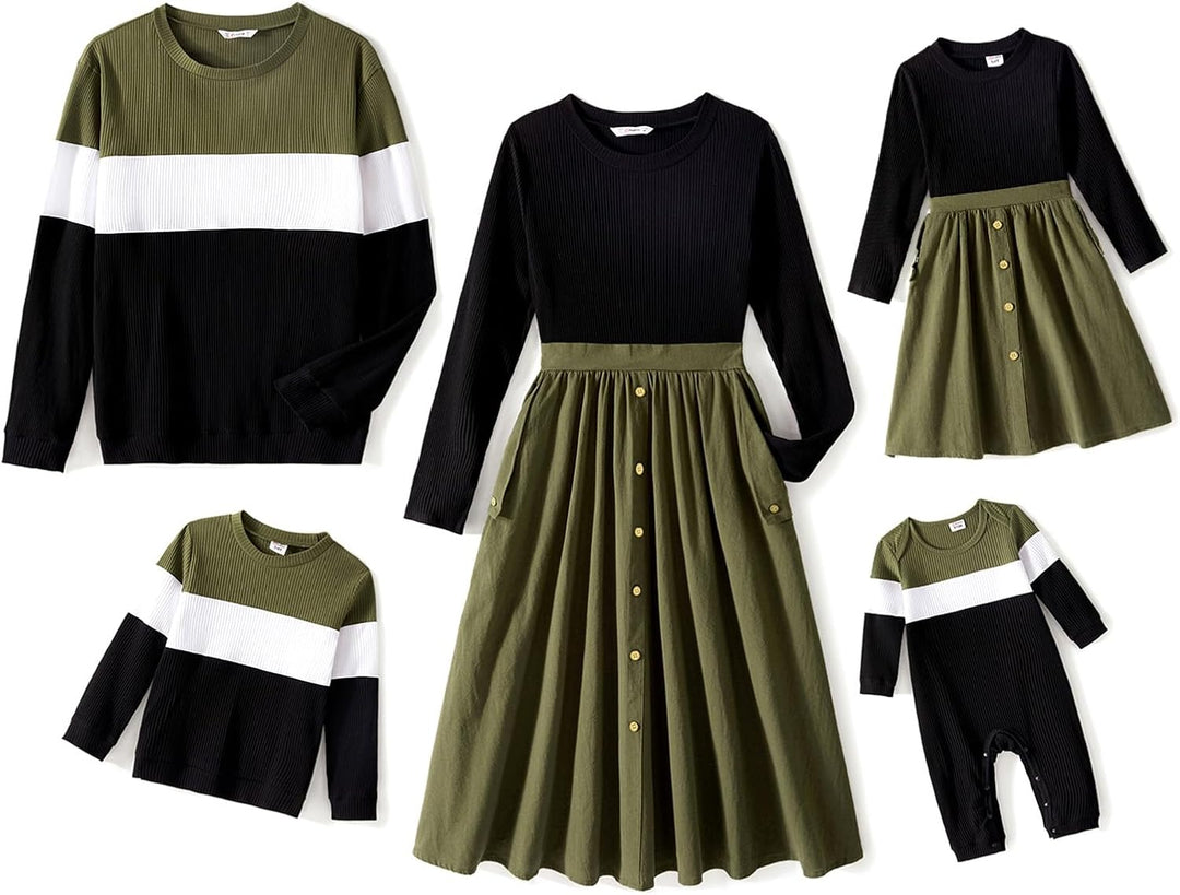 PATPAT Familien Outfit Set - Partnerlook Mutter Tochter Kleidung, Langarm T-Shirt & Mutter Kind Klei
