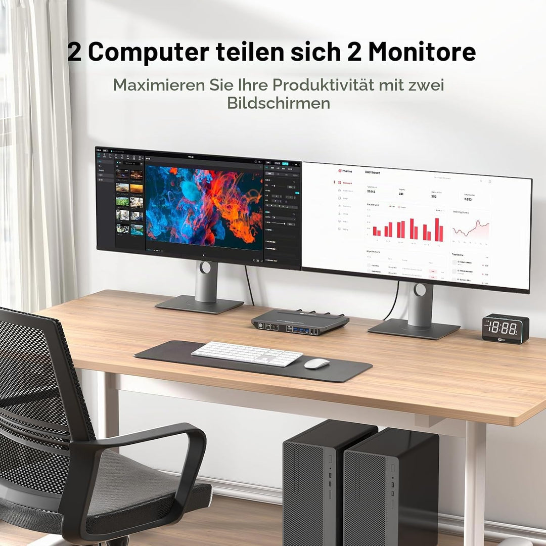 AV Access KVM Switch 2 PC 2 Monitore, 4K@60Hz, 2K@144Hz, 1080P@240Hz, 4 USB 3.0 Ports HDMI KVM Switc