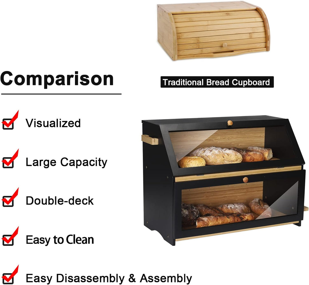 Leader Accessories Bambus Brotkasten 2 Etagen Brotbehälter mit Brotschneidebrett lebensmittelecht Br