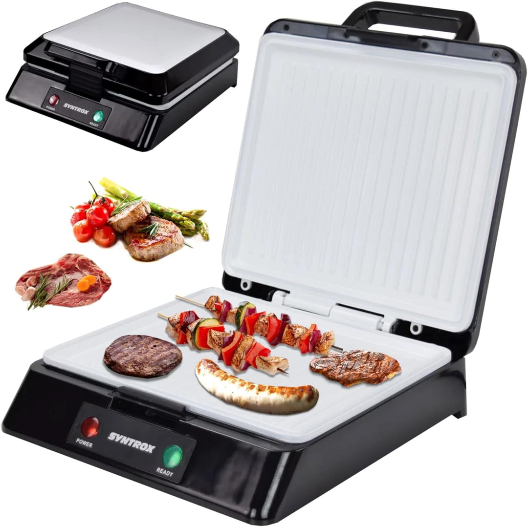 Syntrox Germany Kontaktgrill Plovas mit XXL Keramik Grillplatten und Thermostat 100° aufklappbar, 20