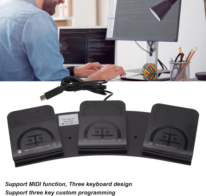 Bewinner USB Fussschalter Aktionsschalterpedal, 3 Tasten MIDI Controller Fussschaltersteuerung Angep