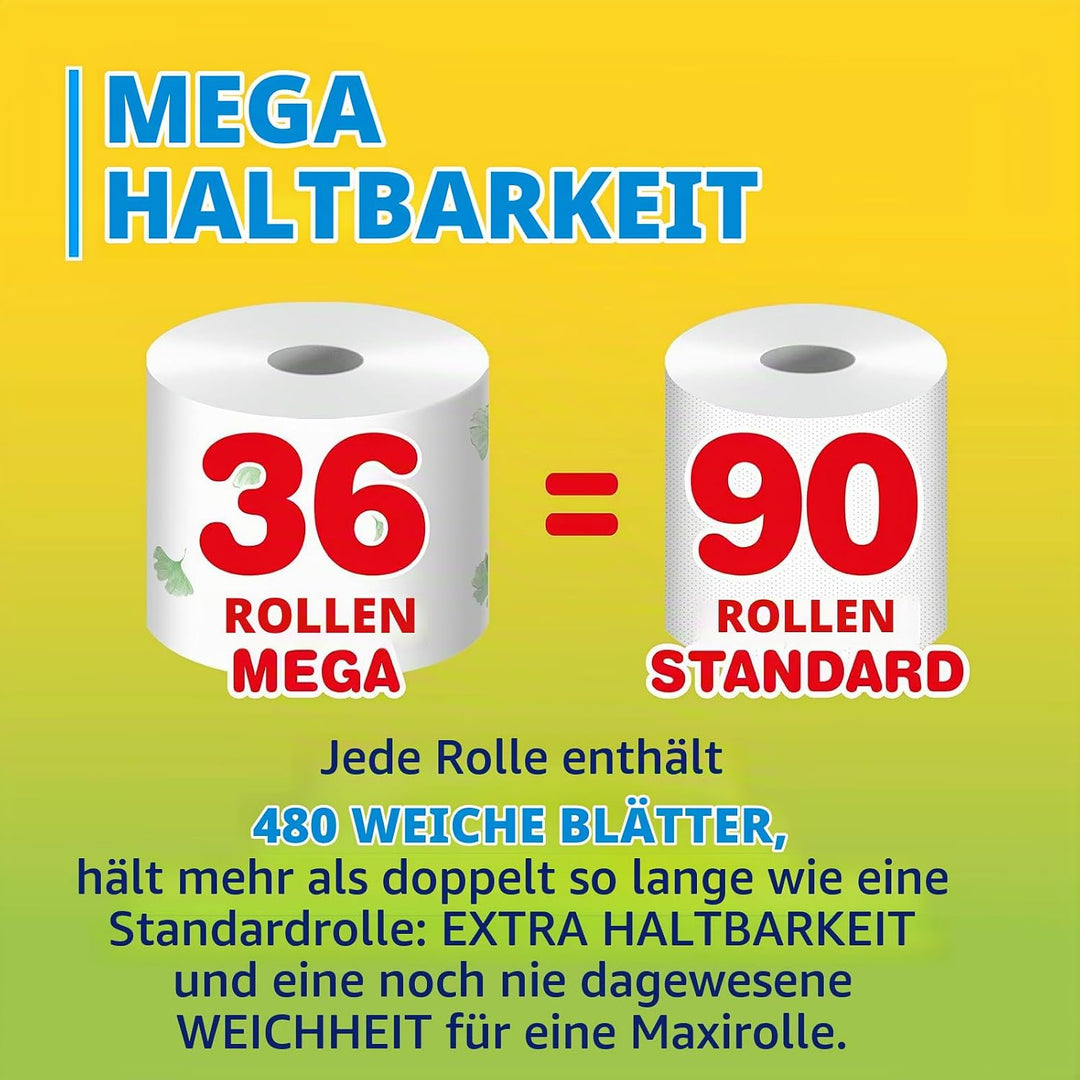 Foxy Mega Toilettenpapier 36 Rollen | 480 Blatt pro Rolle | dekoriert | PEFC zertifiziert | 100% ern