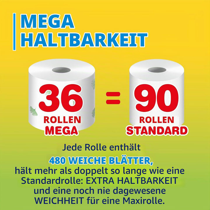 Foxy Mega Toilettenpapier 36 Rollen | 480 Blatt pro Rolle | dekoriert | PEFC zertifiziert | 100% ern