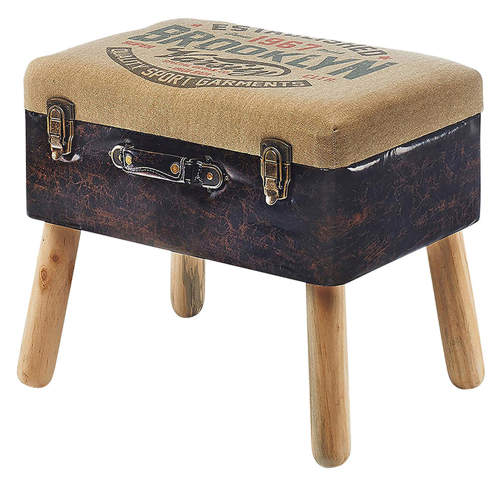 Kobolo Kofferhocker Hocker Polsterhocker - Leinen und Kunstleder - Braun - 50x36x45