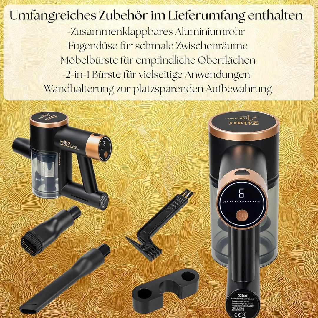 Zilan Akku Staubsauger 3in1 kabelloser Handsauger Bodenstaubsauger für Tierhaare Teppich Hartböden m