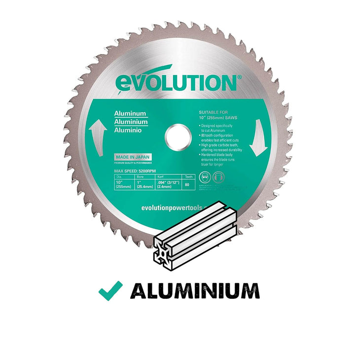 Evolution A255TCT-80MS - 255 mm Sägeblatt zum Schneiden von Aluminium - Metall-Sägeblatt Hartmetallb