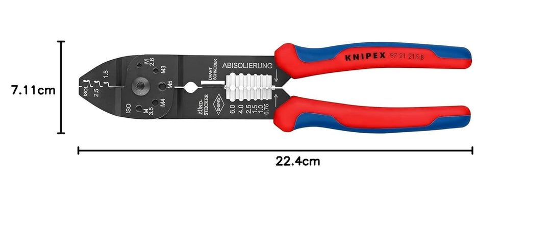 Knipex Crimpzange schwarz lackiert, mit Mehrkomponenten-Hüllen 230 mm 97 21 215 B 224x71x14 mm, 224x