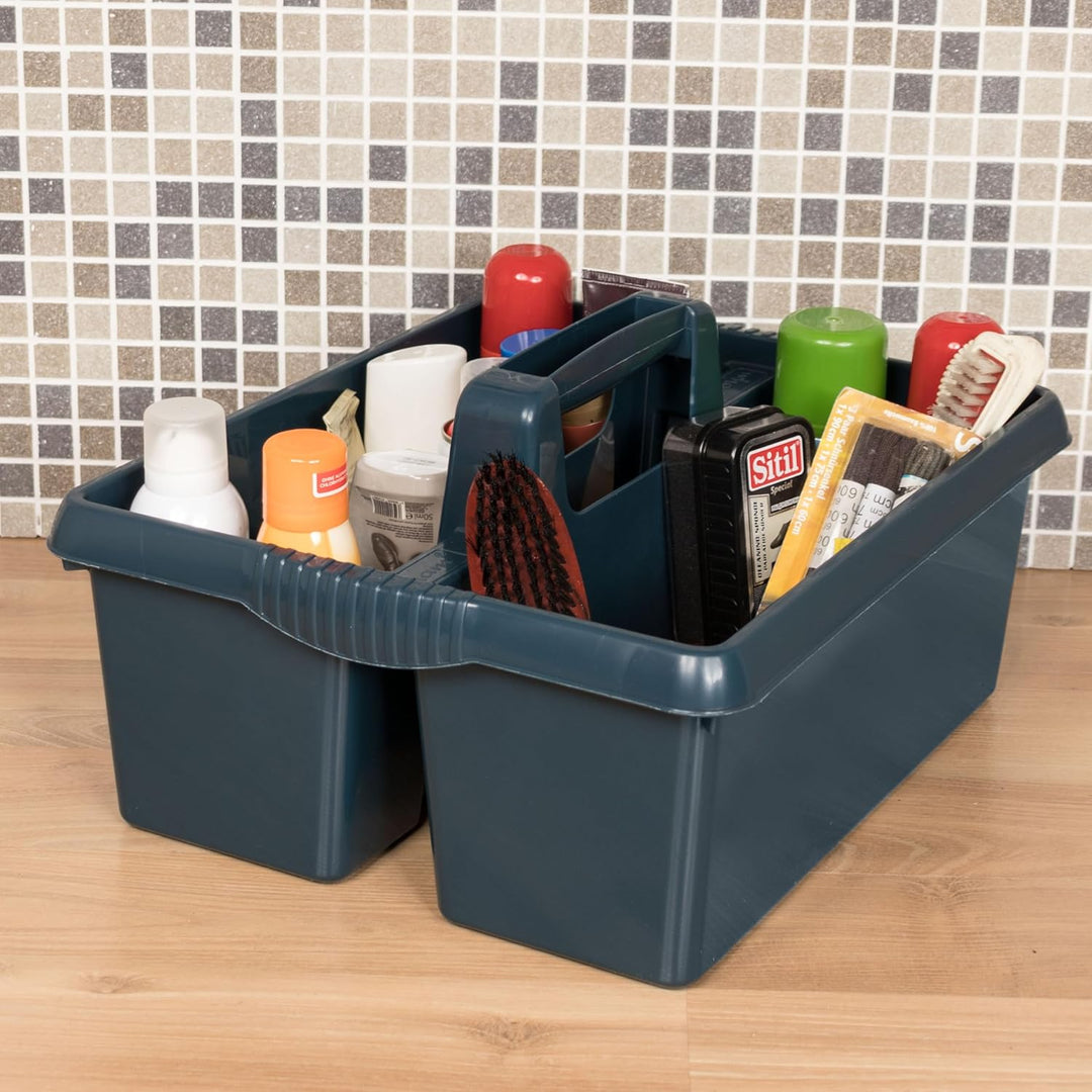 2x Tragbarer Organizer für Putzmittel 38x32x15 cm Dunkelblau Werkzeugträger Gartengerätekorb Schuhpu