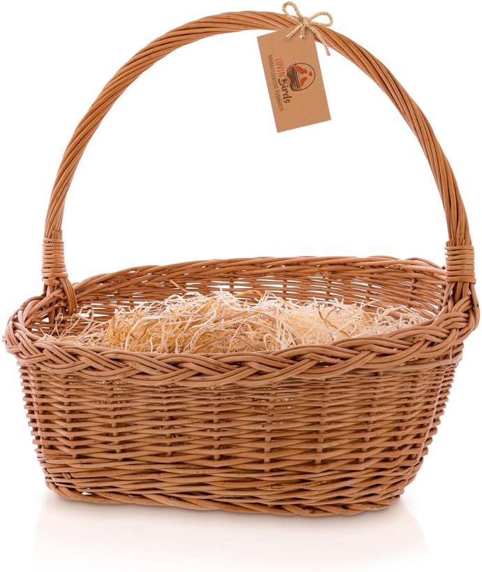 Lovinbirds Geschenkkorb Präsentkorb mit Gratis Holzwolle Henkel leer Weide Gross 40 cm unsere Grösse