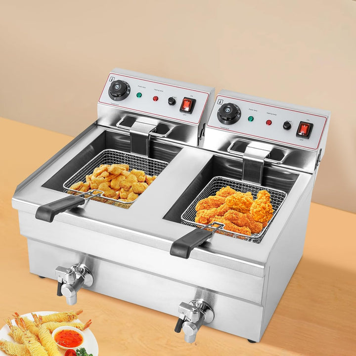 Elektrische Fritteuse, 2 * 10L Doppelfriteuse Gewerbliche Elektrische Bratpfanne Fritteuse Mit 2 KöR