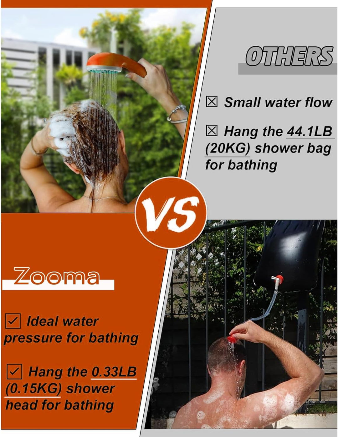 Zooma Tragbare Duschen Camping Dusche, Campingdusche mit Tauchpumpe, Tragbar Outdoor Dusche Wasserpu