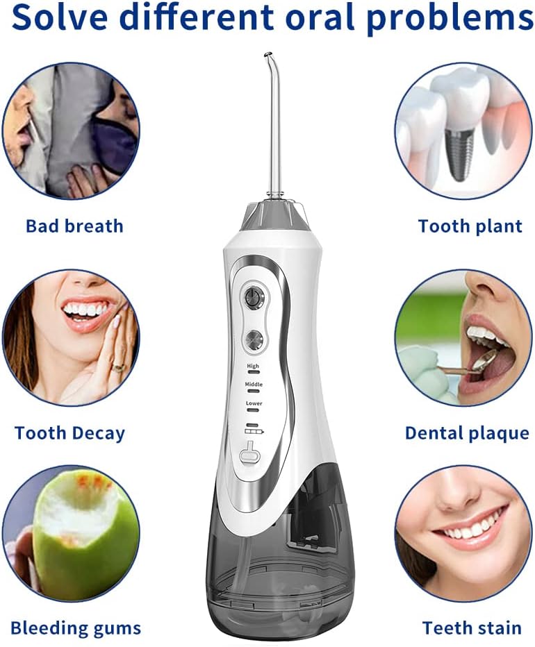 EVISTR Wasser Flosser für Zähne - Cordless Oral Irrigator 300ML 4 Jet-Tipps - Elektrische Wasser Zah