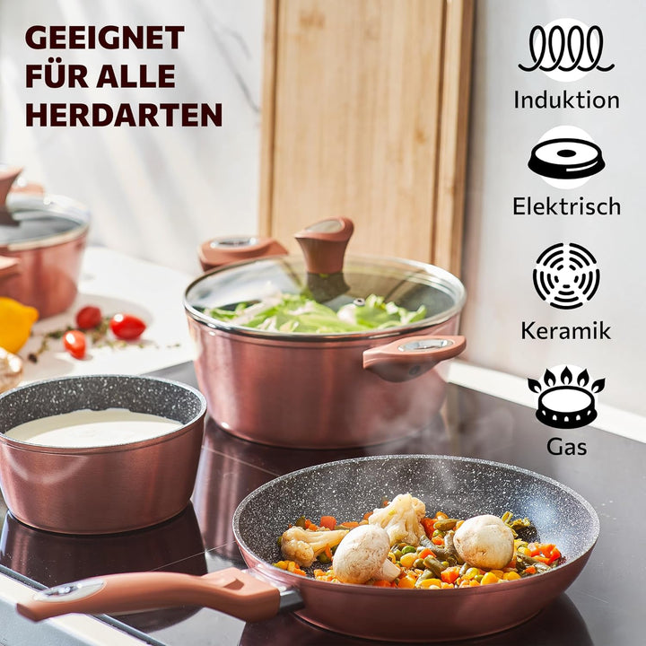 Topfset 15-teilig mit Antihaftbeschichtung - Kochtopf Set mit Deckel - Induktions Töpfe Set - Töpfe