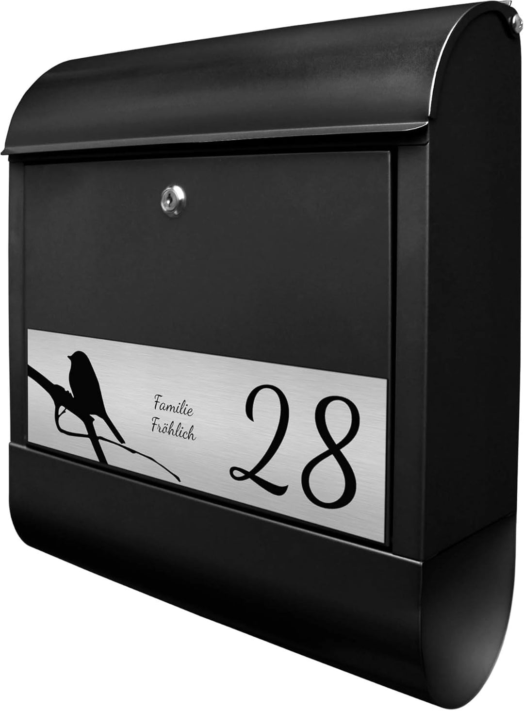 banjado® Briefkasten personalisiert mit graviertem Namensschild in Silber/Briefkasten schwarz 39x47x