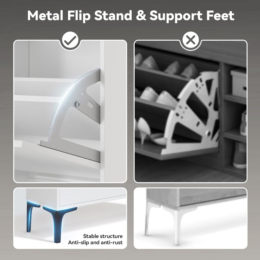 Dripex Schuhschrank schmal, Schuhkipper mit 2 Flip-Schubladen,Schuhregal schmal mit Metallfüssen für