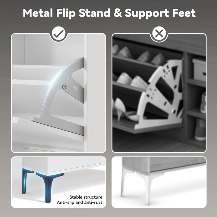 Dripex Schuhschrank schmal, Schuhkipper mit 2 Flip-Schubladen,Schuhregal schmal mit Metallfüssen für