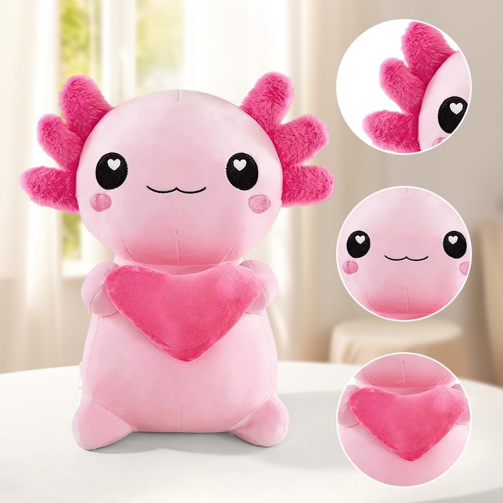 Axolotl Plüschtier Kuscheltier Stofftier, 30cm Kawaii Axolotl Plüsch mit Herz, Salamander Plüschtier