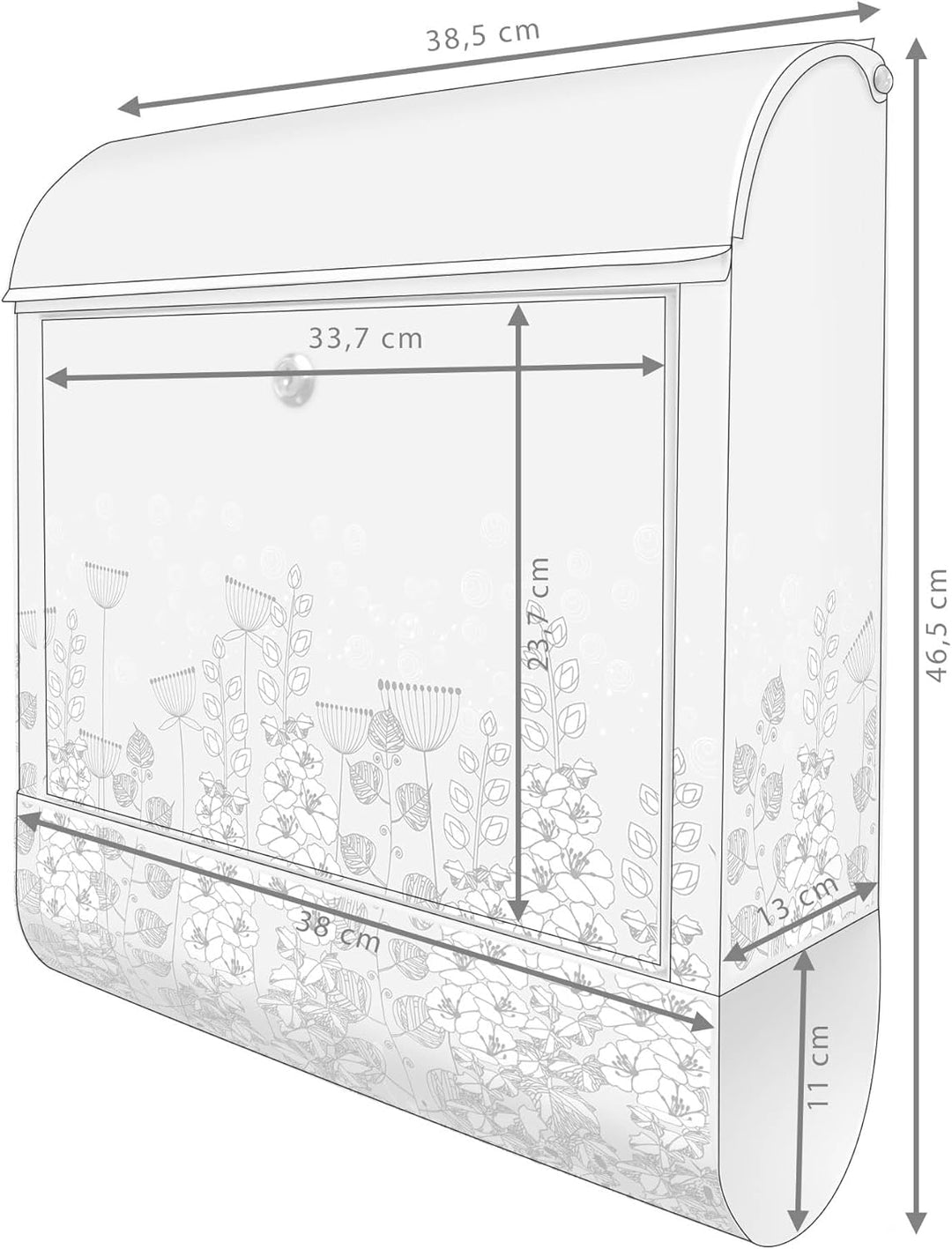 banjado® Design Briefkasten mit Motiv Wegesrand 39x47x14cm &amp; 2 Schlüssel - Briefkasten Stahl weiss m