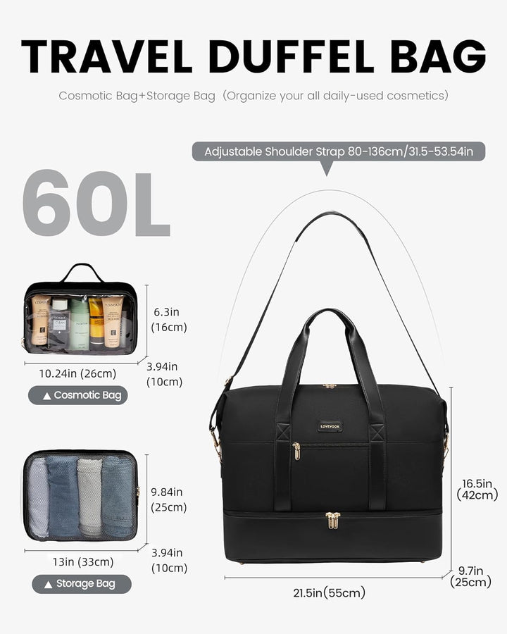 LOVEVOOK Reisetasche Damen Weekender Bag, Gross Handgepäck Tasche 60L Sporttasche Kliniktasche Gebur