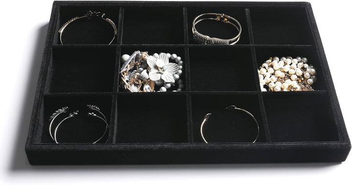 Frebeauty Stapelbare Samt-Schmuck-Organizer-Ablagen für Schubladen Einsätze Schmuckaufbewahrung Vitr