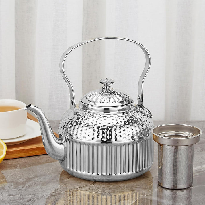 SANQIAHOME® 1,4 Liter Edelstahl-Teekanne mit Siebeinsatz, mit Teesiebgriff,Induktionsgeeignet Silber