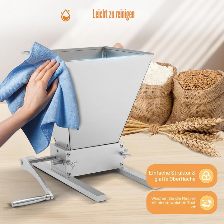 4L Manuelle Getreidebrecher, 2 Rollen Verstellbare Malzmühle 8lbs/min Getreidemühle Getreidemahlmasc