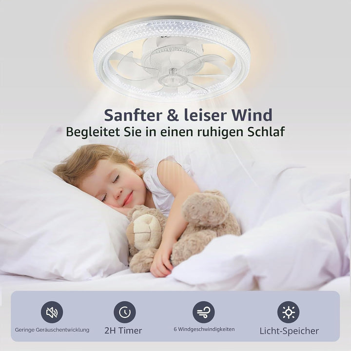 Ventilator Deckenleuchte,LED Deckenventilator mit Beleuchtung,3 Farbtemperatur und 6 Geschwindigkeit