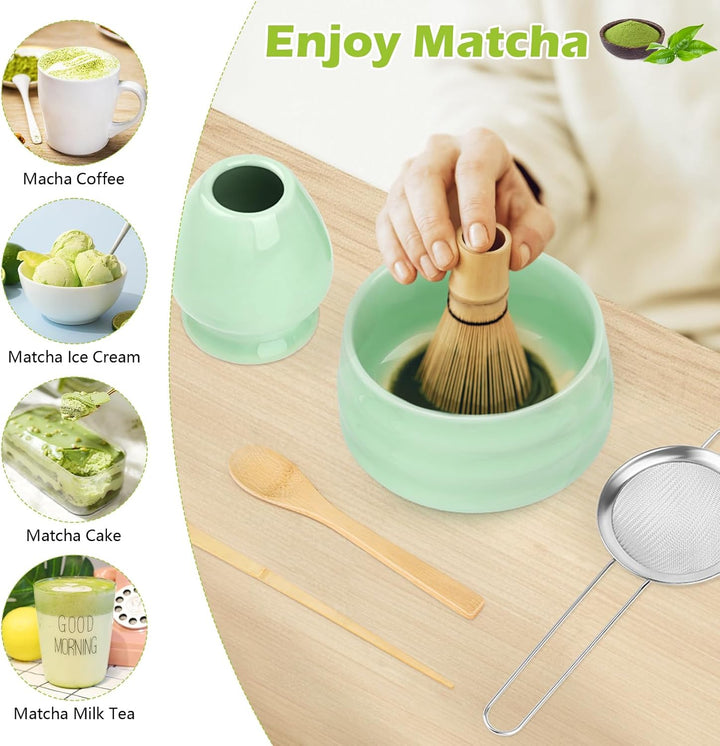 Matcha Set 6 Stück Matcha Besen Set mit Besen, Schaufel, Sieb, Chasen Besenständer, Löffel, Matcha S